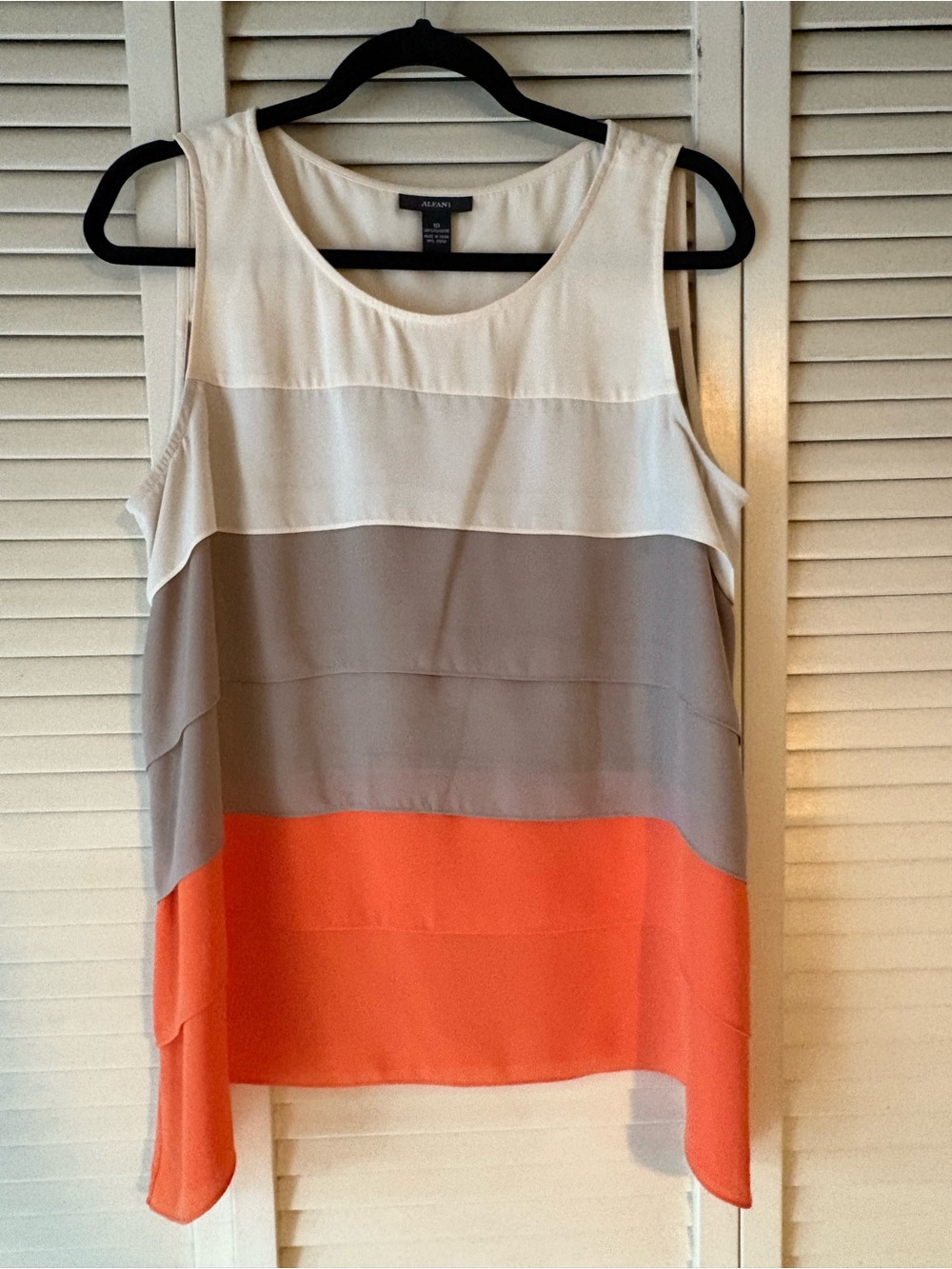 Alfani Layered Colorblock Sleeveless Top - White, Gray & Coral Orange
